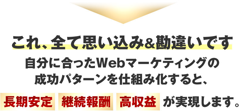 自分に合ったWebマーケティングの成功パターンを仕組み化すると、「長期安定」「継続報酬」「高収益」が実現します。