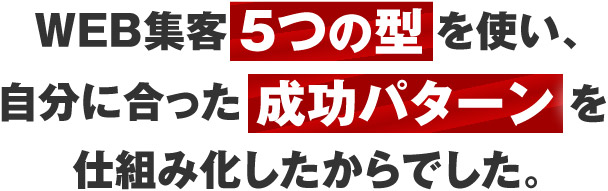 WEB集客５つの型を使い、自分に合った成功パターンを仕組み化したからでした。